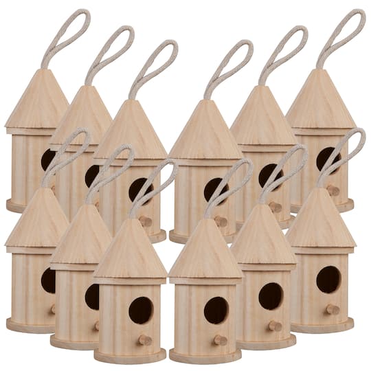 12 Pack: 5&#x22; Wooden Hut Birdhouse by Make Market&#xAE;